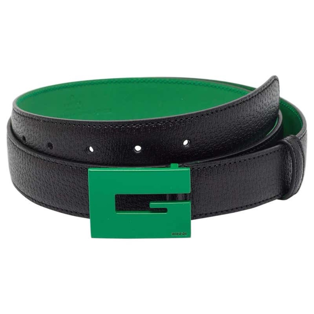 GUCCI BLACK/GREEN LEATHER G SQUARE BUCKLE 100cm BRAND NEW W/BAG AND BOX. *RARE*